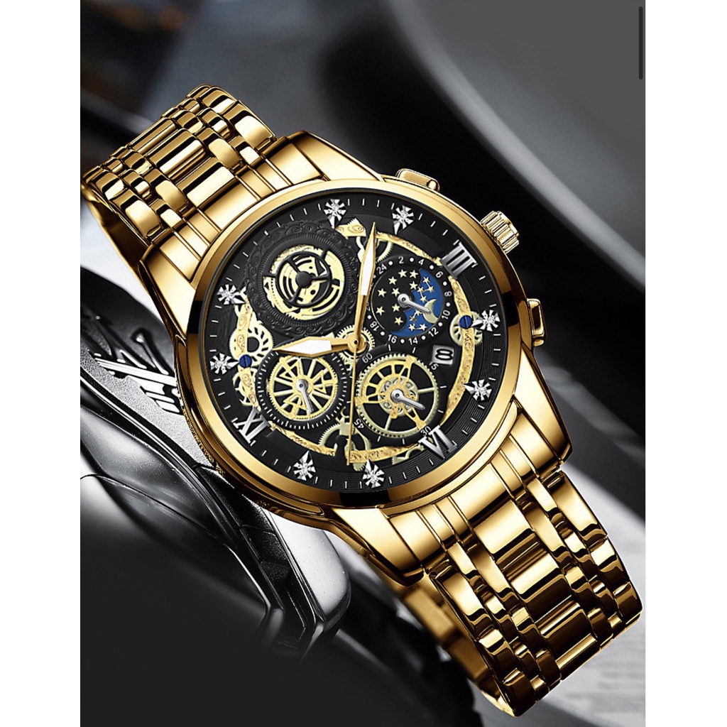 Đồng hồ nam FNGEEN F22 mặt tròn có lịch ngày dây thép không gỉ