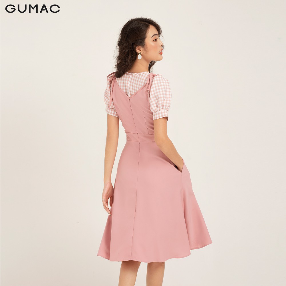 Đầm yếm nữ GUMAC phối sọc caro, trẻ trung đủ size đủ màu DB1102 | BigBuy360 - bigbuy360.vn
