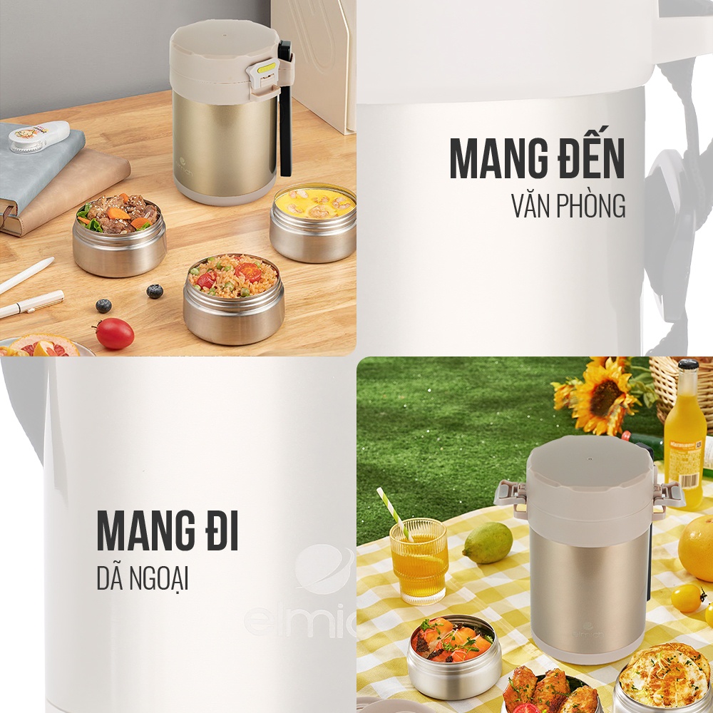 Hộp cơm giữ nhiệt văn phòng Inox 304 Emich EL8293 dung tích 1.8 Lít