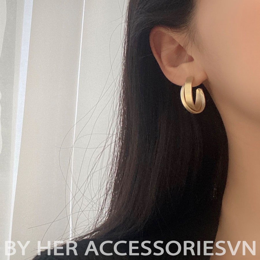 Bông Tai Nữ Basic Hình Tròn Đan Chéo Bản To Her Accessories | H18