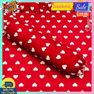 Vỏ gối ôm cotton poly 30x100cm mẫu tim đỏ