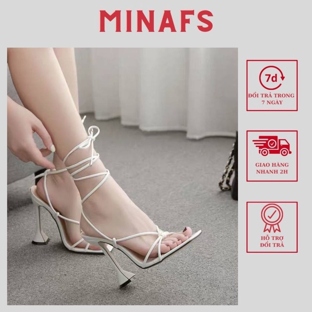 Sandal Chiến Binh Cột Dây MINAFS Cao Gót Đế To Cao 9cm Guốc Đan Dép Dây Quấn Quanh Cổ Chân