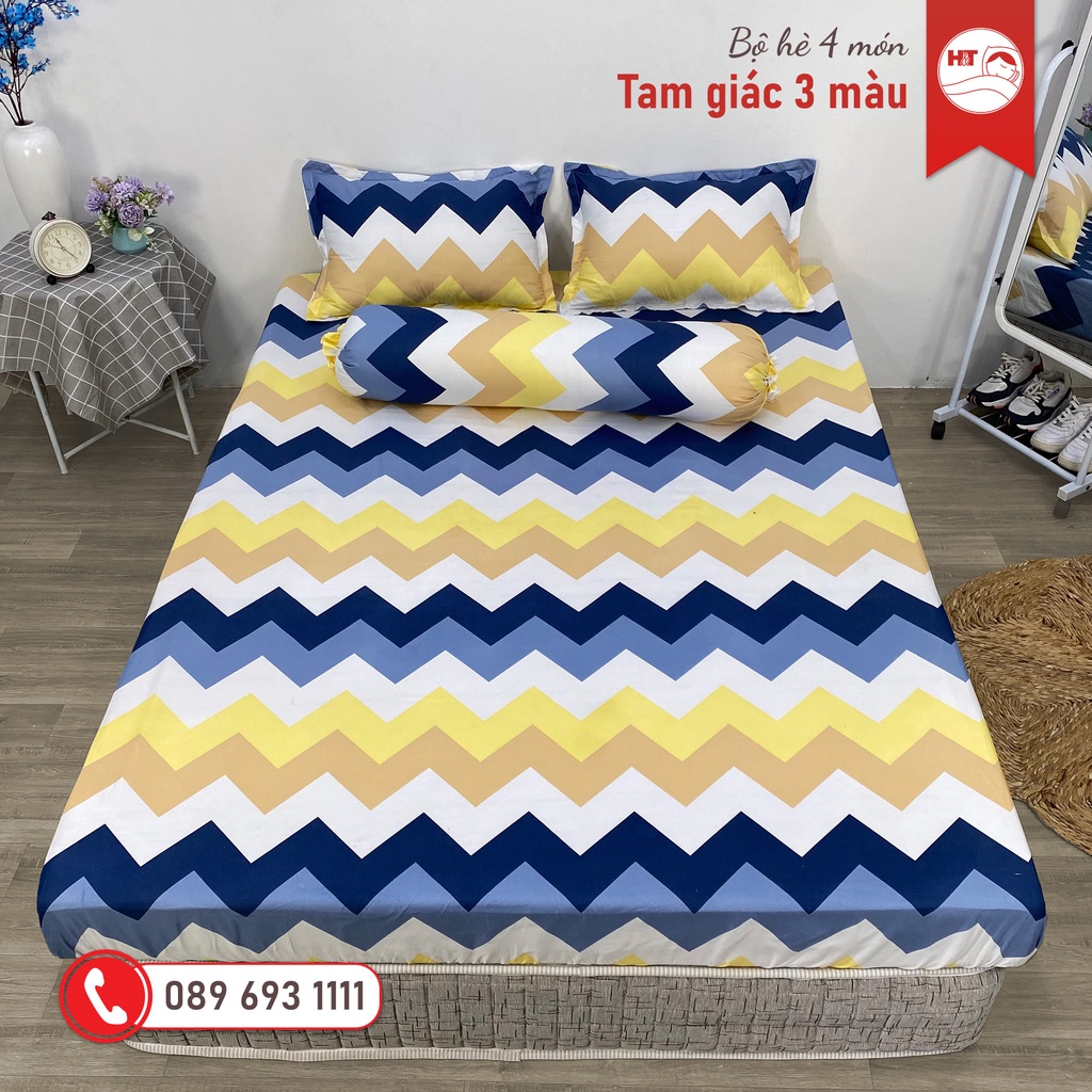 Bộ Ga Gối 4 Món Cotton Polly In Hình 3D, bộ chăn ga 4 món ,chăn ga giá rẻ drap bo chun in họa tiết H&T Chăn Ga Gối | BigBuy360 - bigbuy360.vn