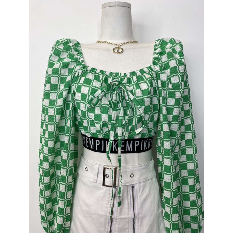 ÁO CROPTOP Ô VUÔNG LAI BO CHUN (A2381)