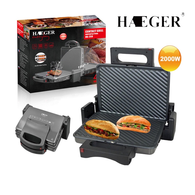 Máy kẹp nướng bánh mì, ép bánh mỳ Haeger HG-259 2000W Hàng chính hãng BH