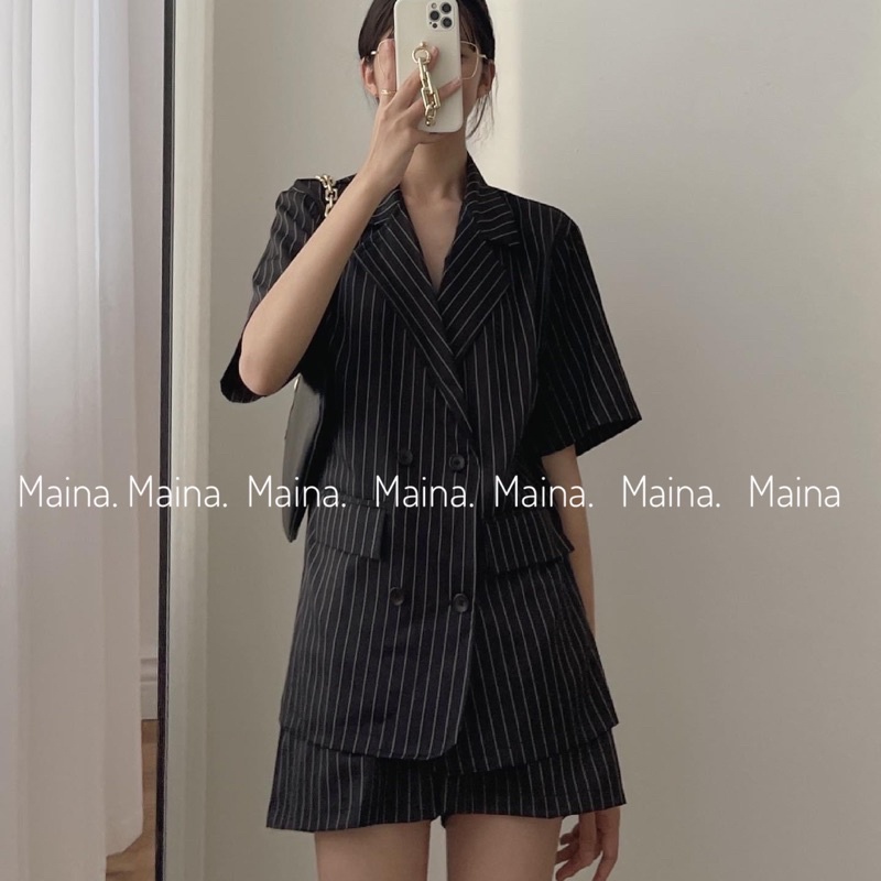 Set vest quần kẻ sooc basic 2 màu đen trắng | BigBuy360 - bigbuy360.vn