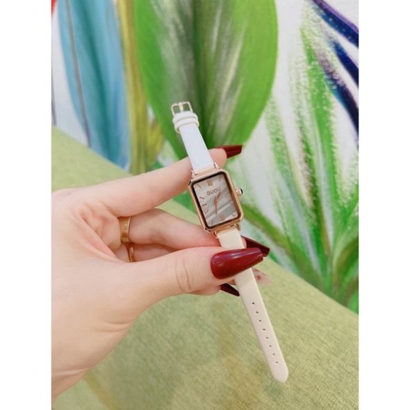 Đồng hồ nữ dây da mặt vuông G.u.o.u siêu xinh , da mềm bền