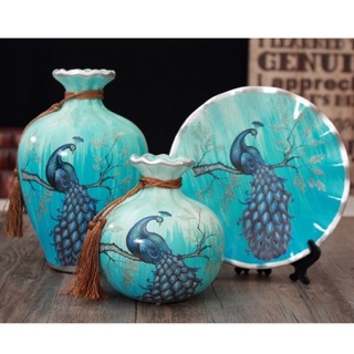 Bộ 2 bình 1 đĩa gốm sứ Hoa Hồng