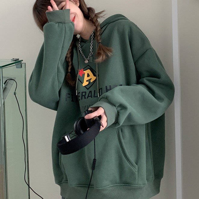 [Áo hoodie nữ form rộng]  áo hoodie nữ dài oversize quảng châu vải nỉ in hình chất đẹp | BigBuy360 - bigbuy360.vn