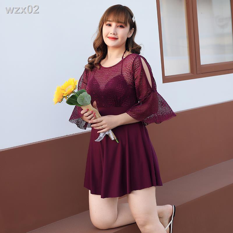 Áo tắm chị béo nữ rộng rãi viền ren một mảnh để che bụng váy bơi giảm | BigBuy360 - bigbuy360.vn