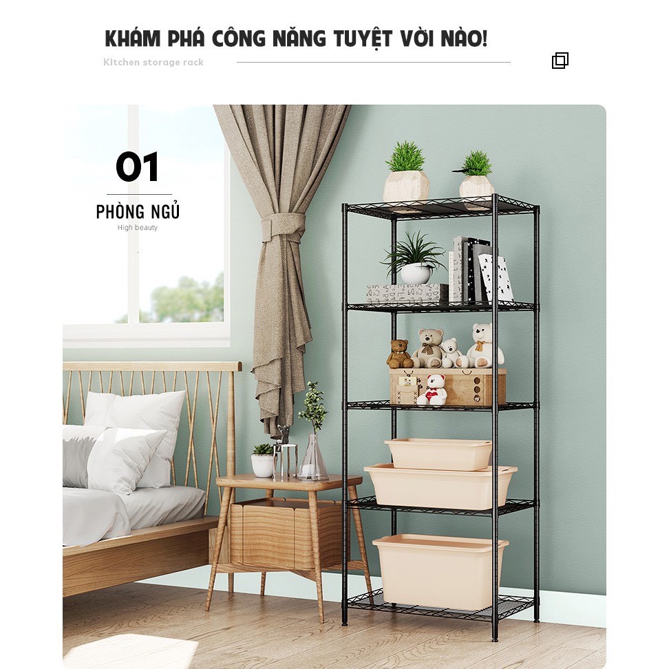 Kệ Sắt 4-5 Tầng Lắp Ráp Đa Năng, Để Đồ Nhà Bếp, Lò Vi Sóng Tiện Dụng