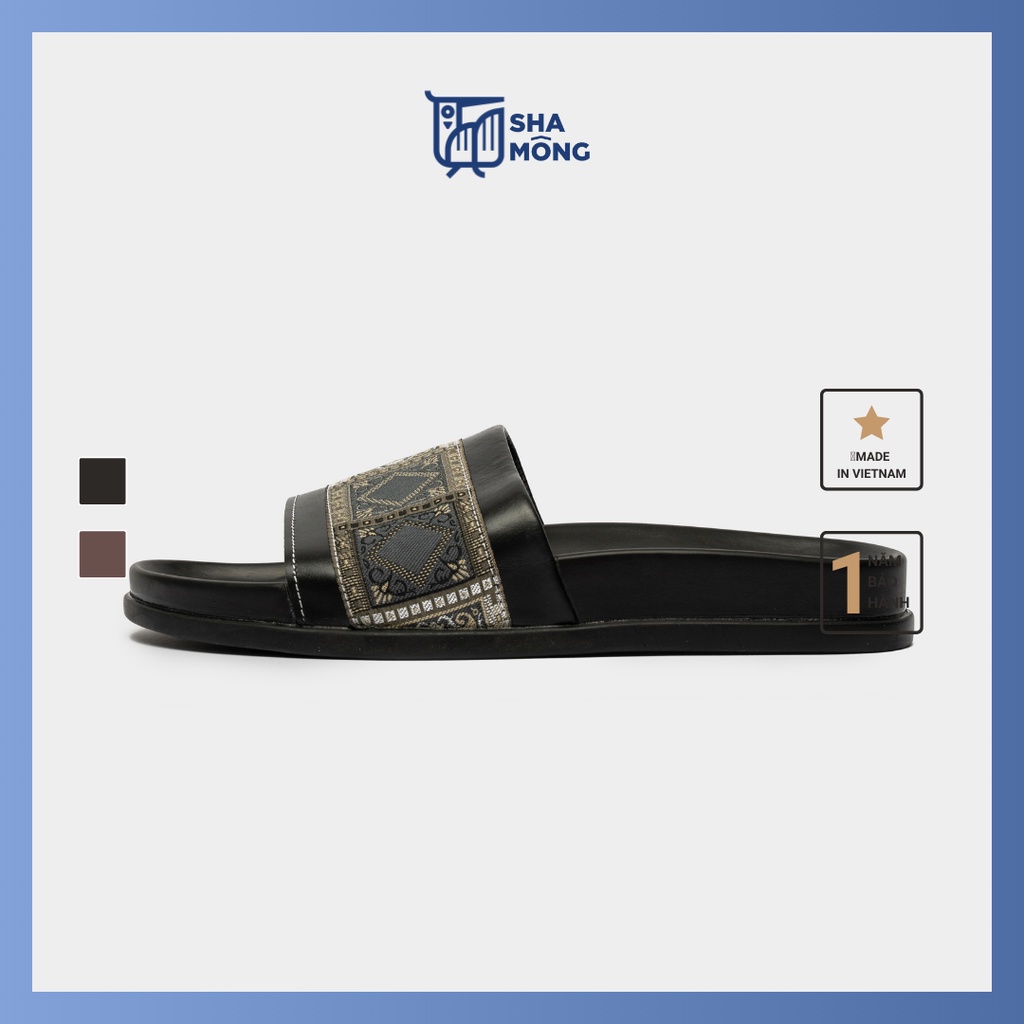 Dép thổ cẩm da thật by Shamong vintage made in Vietnam bảo hành 1 năm mã DTC