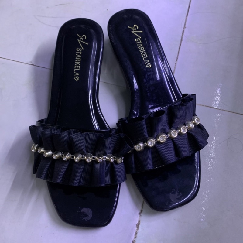 Dép nữ phối bèo nhún đính đá size 36