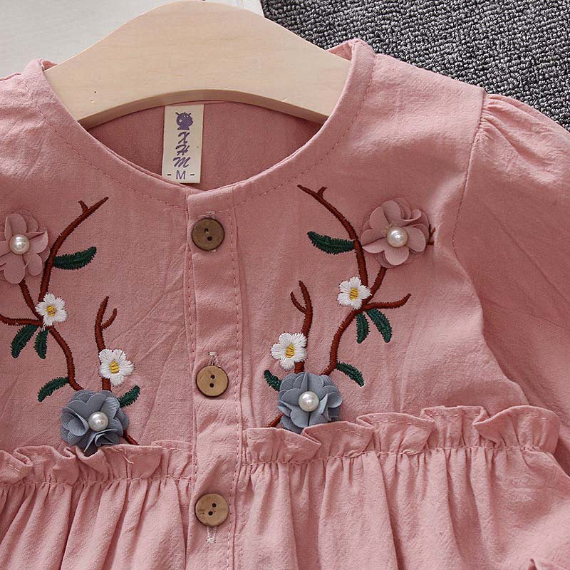 Đầm xòe tay dài họa tiết hoa xinh xắn cho bé gái