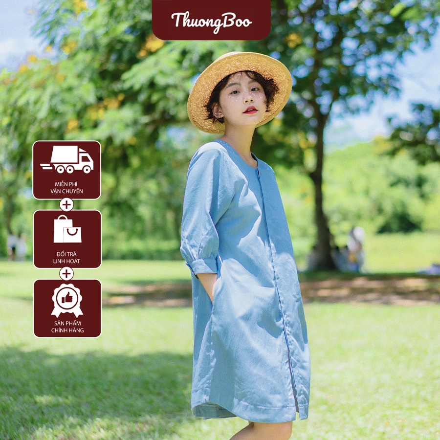 Đầm Nữ Thuongboo Form Chữ A Vạt Cong Thoải Mái Năng Động Chất Kaki Thun Mềm Mát Màu Xanh Pastel - Fim Dress