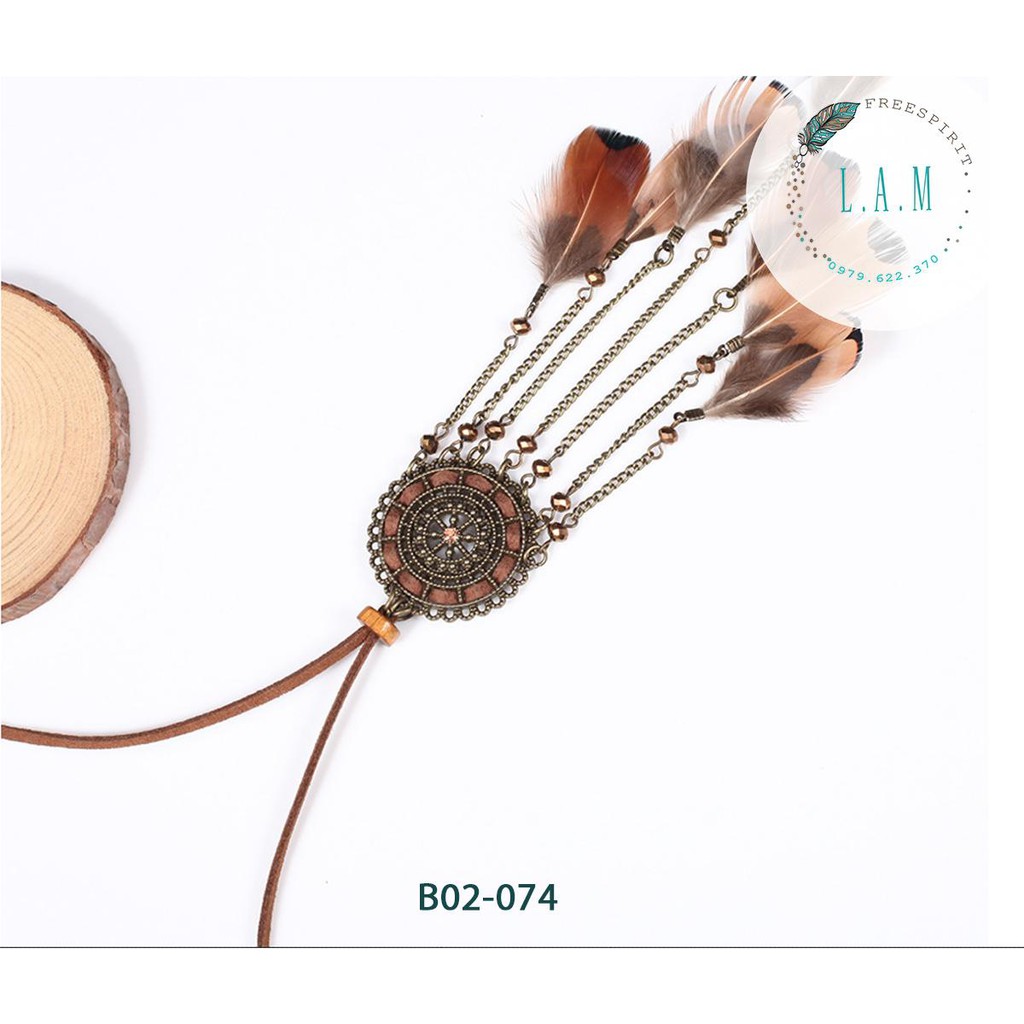 Dây chuyền Vintage thiết kế kết hợp hình ảnh dream catcher và lông vũ sống động màu nâu