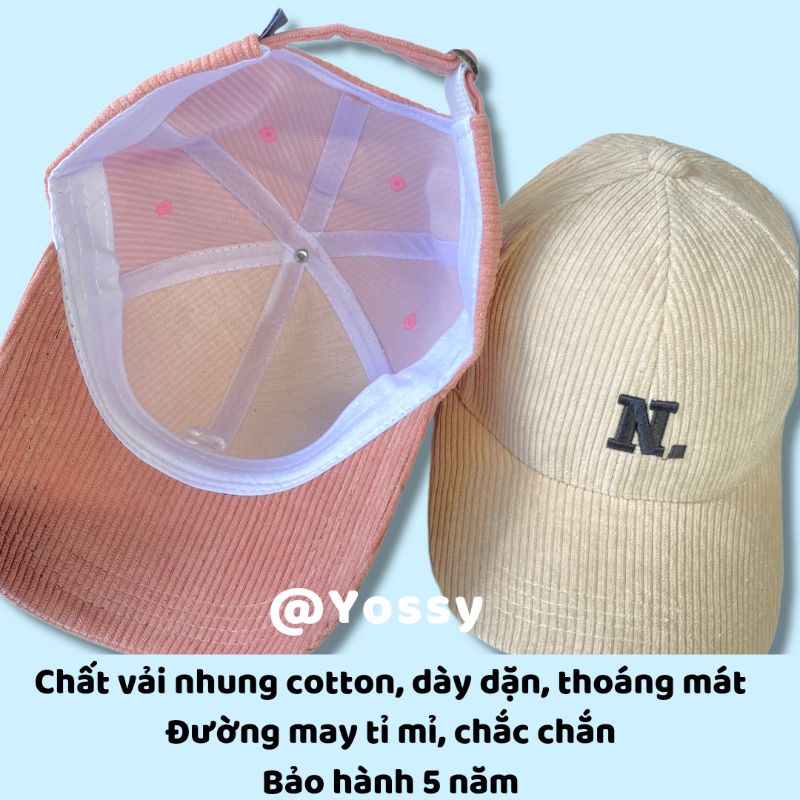 Mũ lưỡi trai nam nữ thêu CHỮ CÁI phong cách Hàn Quốc 🌸 Nón kết unisex chất nhung cao cấp