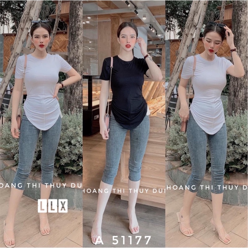 Áo kiểu thun lạnh vạt bầu ôm body, Áo thun kiểu cổ tròn ngắn tay CS1413 - NhiNhiShop