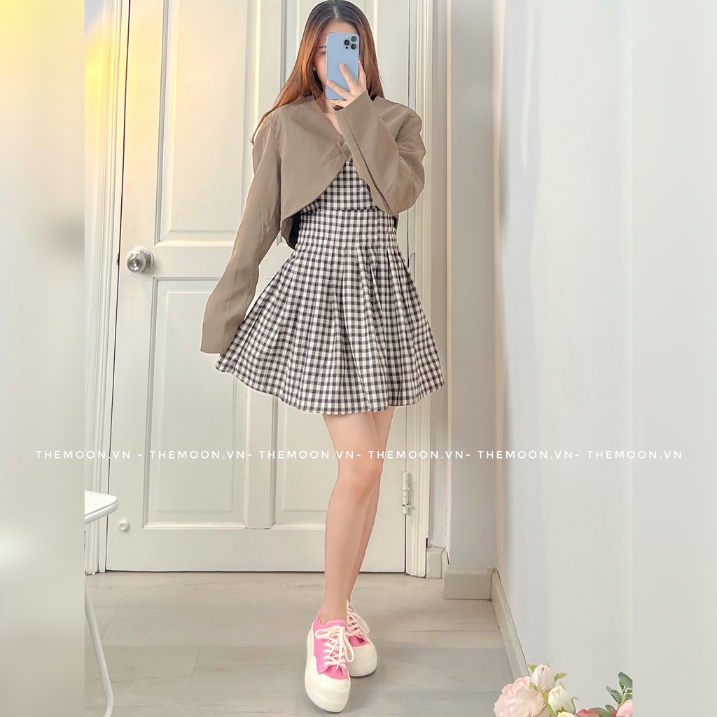 Set đồ nữ đi chơi đầm hai dây kèm áo khoác croptop