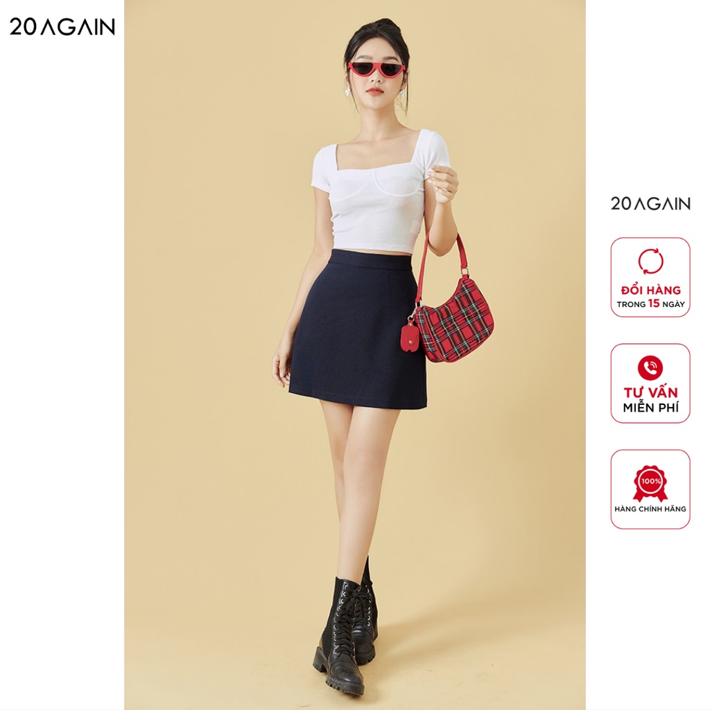 Áo phông nữ croptop ngắn tay 20AGAIN, chất thun tăm co giãn ATA2059