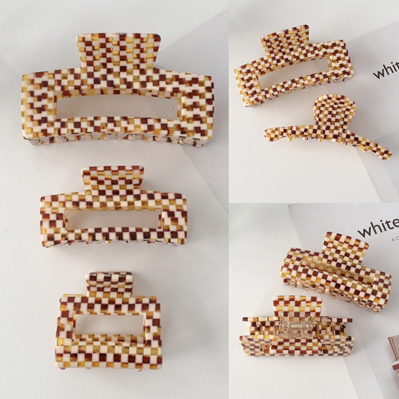 Kẹp Tóc Cà Phê / Tóc Đuôi Ngựa Họa Tiết Hình Học Kẻ Sọc Caro Phong Cách Vintage