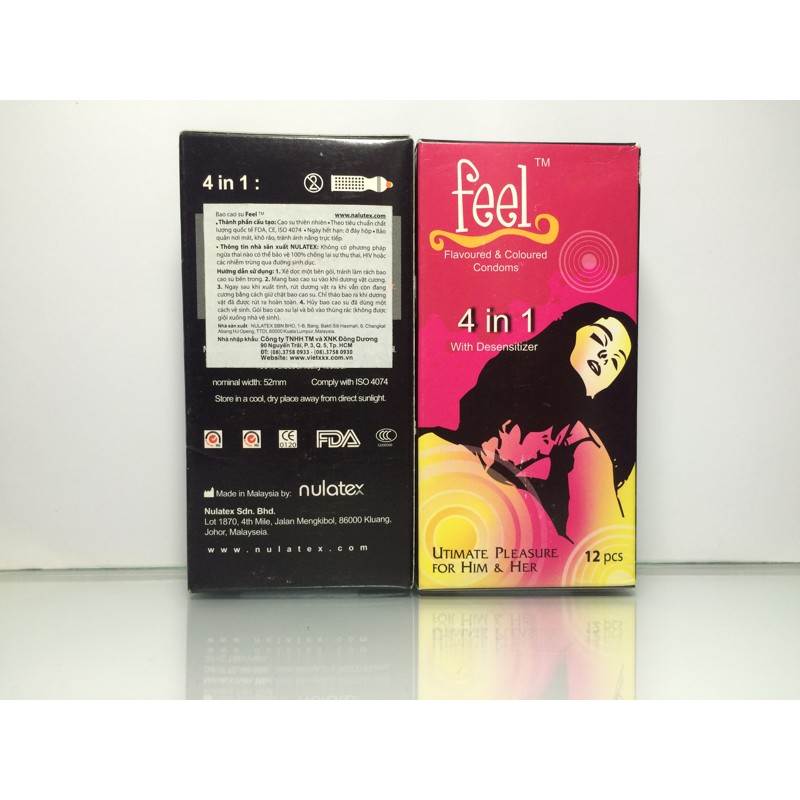 Bộ 2 hộp Bao cao su Feel 4in1 gân gai kéo dài thời gian