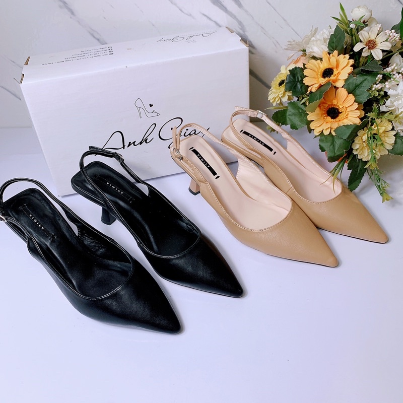 CG41 - Giày singblack nữ bít mũi hở gót , gót nhọn 6p VIMILY hàng VNXK chất liệu da lì mềm phù hợp đi làm, đi chơi