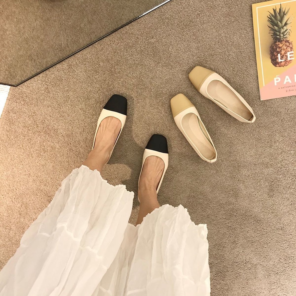 Giày Búp Bê Gót Thấp Mũi Vuông Bằng Da Mềm Thời Trang Mùa Hè Cho Nữ