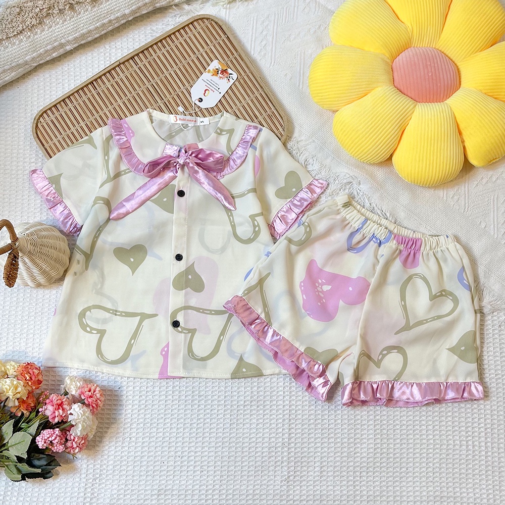 Bộ Đồ Ngủ Pijama Bé Gái Set Quần Áo Trẻ Em Mặc Nhà Lụa Mango Nhiều Màu Cộc Đùi 13-35kg - Babi mama BPN32