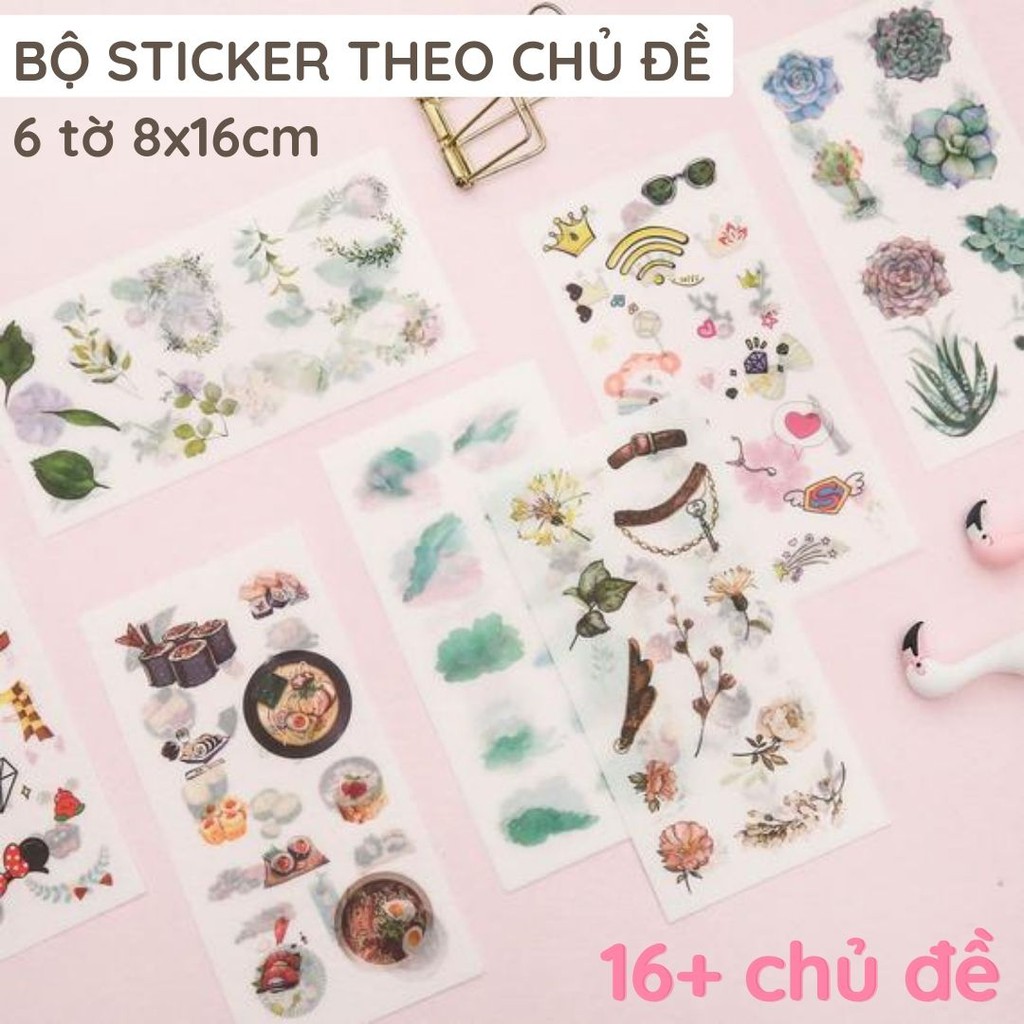 [Bộ 6 tờ] Sticker dán sổ nhật ký valy túi xách mũ bảo hiểm theo chủ đề ST02