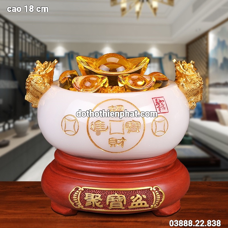Bát tụ bảo ngọc chiêu tài chiêu lộc cao 18 cm hàng cao cấp SIÊU RẺ màu trắng