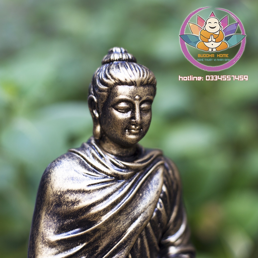 Tôn Tượng Bổn Sư 21.5 cm màu đồng cổ phong thủy thờ cúng trang trí nhà cửa, bàn trà, hồ thủy sinh bán cạn