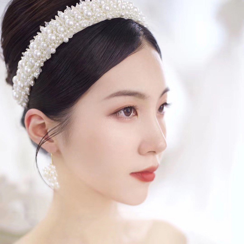Mấn tóc màu trắng đính trai để mặc áo dài và váy cưới