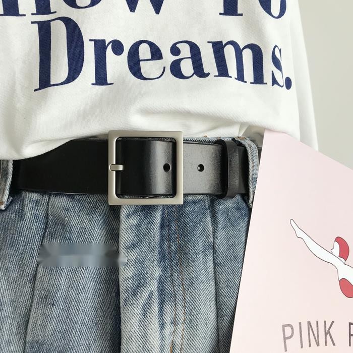 Thắt Lưng Màu Đen Khóa Vuông Phong Cách BF Đơn Giản