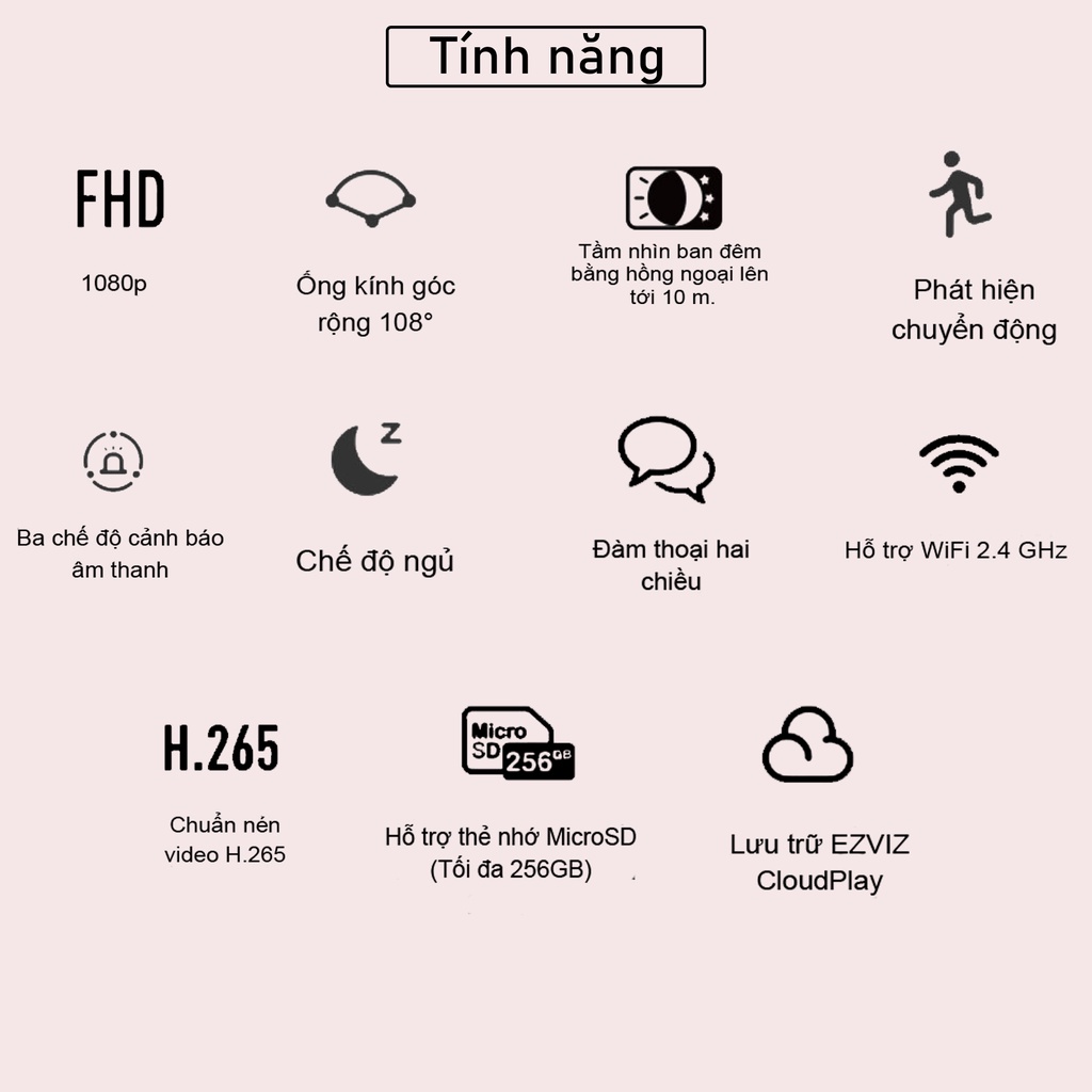 Camera Wi-Fi 2MP EZVIZ C1C-B FULL HD 1080P Góc Quay Rộng - Hàng chính hãng bảo hành 24 tháng