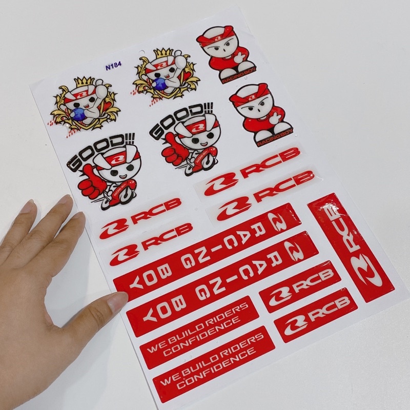 Decal tem dập nổi hình RCB Racing boy cao cấp dán xe máy, ô tô, mũ bảo hiểm chống thấm nước, chống bay màu