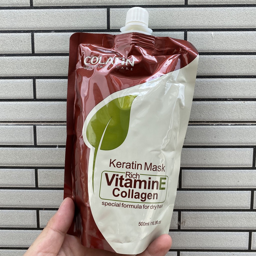 Hấp túi phục hồi tóc hư tổn Colatin Vitamin E – Keratin Mask 500ml