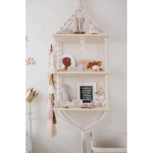 Kệ 3 tầng macrame kt gỗ 50*15