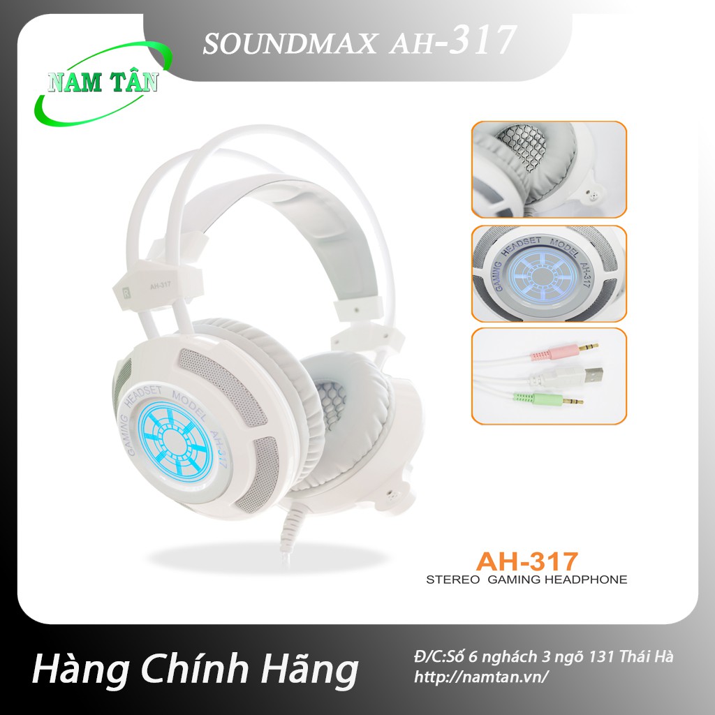 Tai nghe Gamming có Bass SoundMax AH317 (hàng chính hãng) ( Trắng )