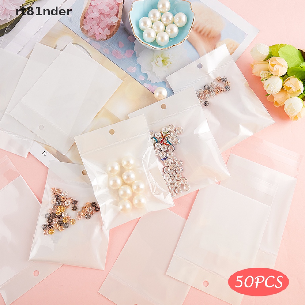 rt 50pcs Self Sealing Plastic Bags Resealable White Cellophane Bag for DIY Jewelry n