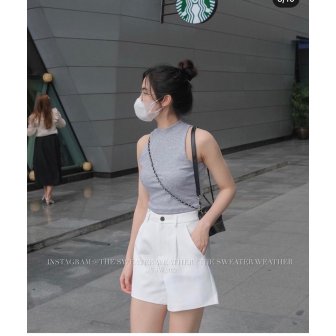 [Hàng sẵn] ÁO BA LỖ COTTON TĂM CỔ CAO DÁNG ÔM