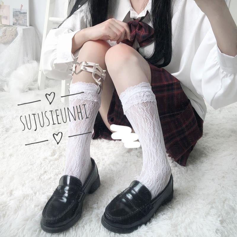 (2 màu) Tất / vớ bắp ren họa tiết hoa bèo nhún lolita