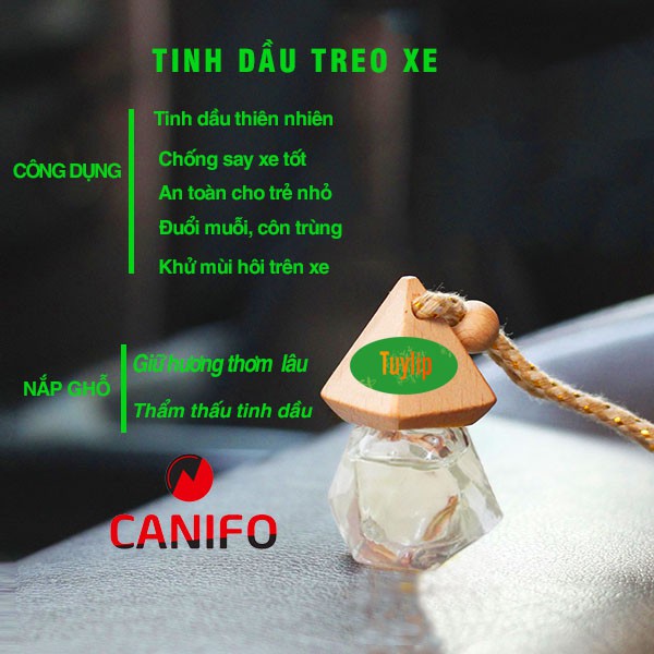 Tinh dầu treo xe hoa tuylip Canifo có kiểm định chất lượng, lọ treo tinh dầu khử mùi ô tô, treo tủ quần áo, treo phòng