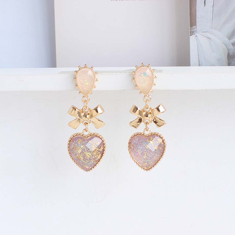 SOMEDAYZL Fashion Stud Earrings Korean Style Jewelry Drop Earrings Party Bowknot Gift For Women Classic Dangle Metal Peach Heart/Multicolor