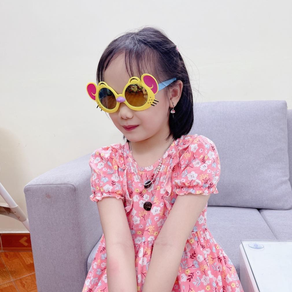 Kính mát tròn tai gấu cho trẻ em từ 1-9 tuổi, kính mát tráng gương chống tia uv400 cho bé trai bé gái cực đáng yêu