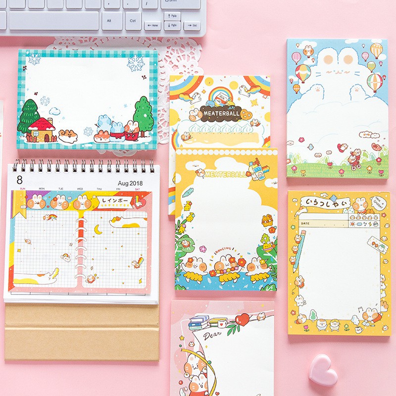 Sổ Tay Mini Notepad Ghi Chép Tiện Lợi Note Pad 50 Thỏ Cam Có Trang Trí Đáng Yêu