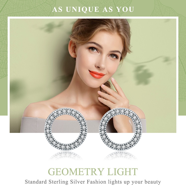 Bông tai BAMOER SCE417 bằng bạc 925 hình tròn thời trang cho nữ