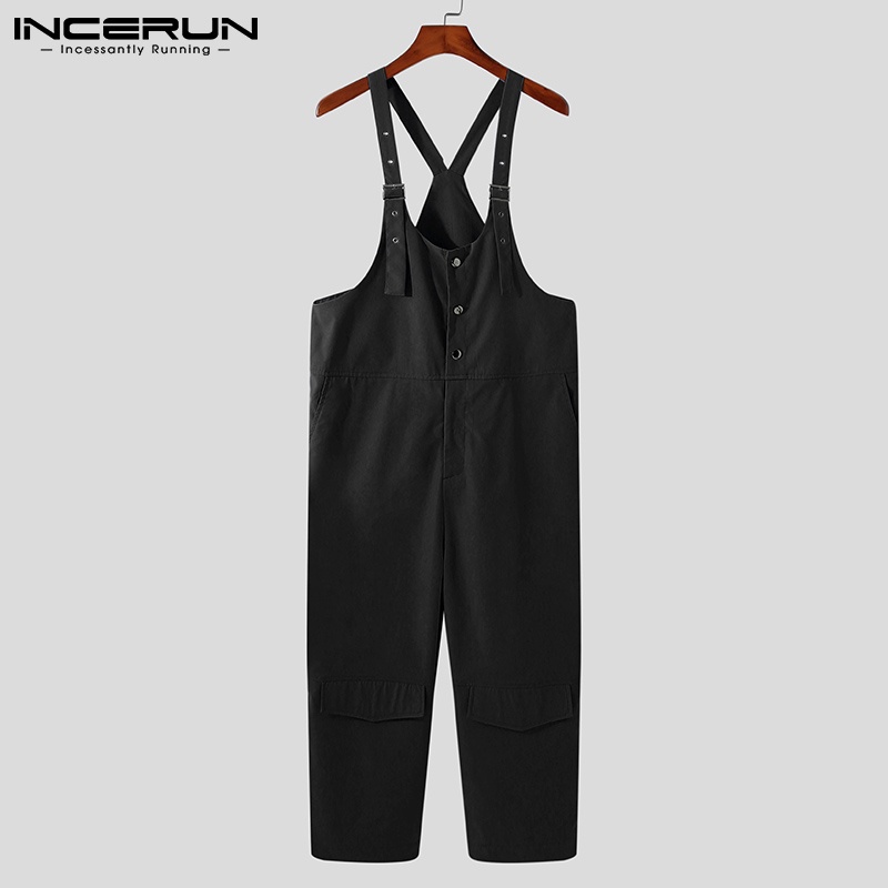 Jumpsuit INCERUN hai dây màu trơn có nhiều túi phong cách Châu Âu thời trang cho nam