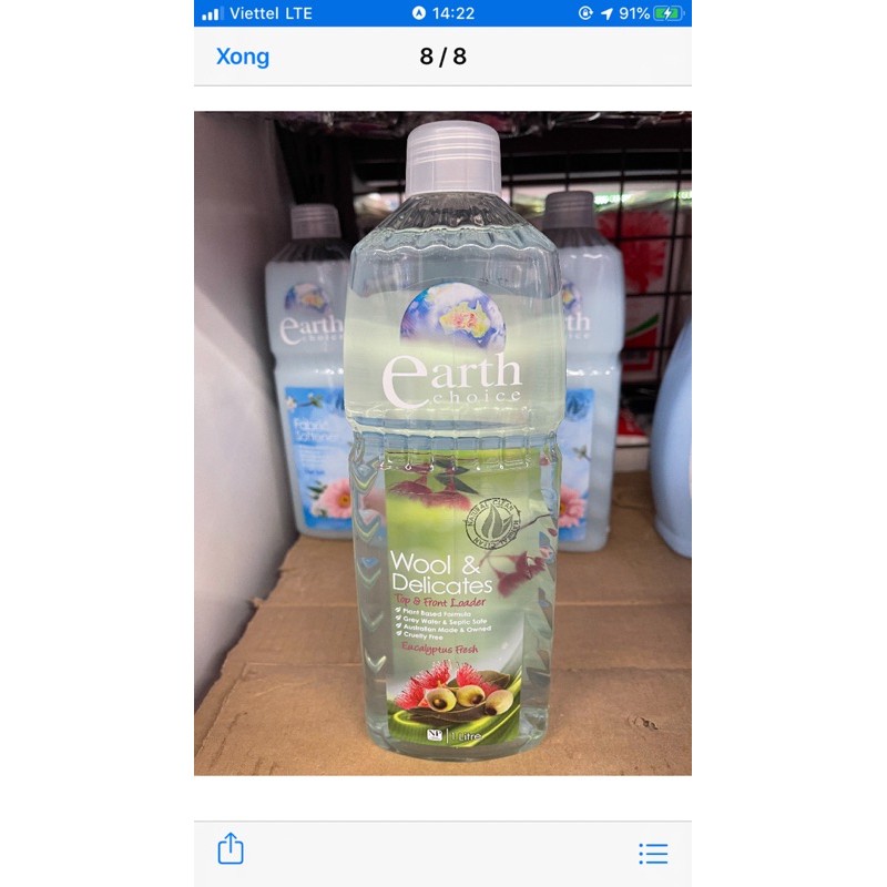 Nước Giặt Cao Cấp /  Dành Cho Vải Cao Cấp Earth Choice Tinh Dầu Bạch Đàn Chai 1L - Hàng nhập khẩu Úc