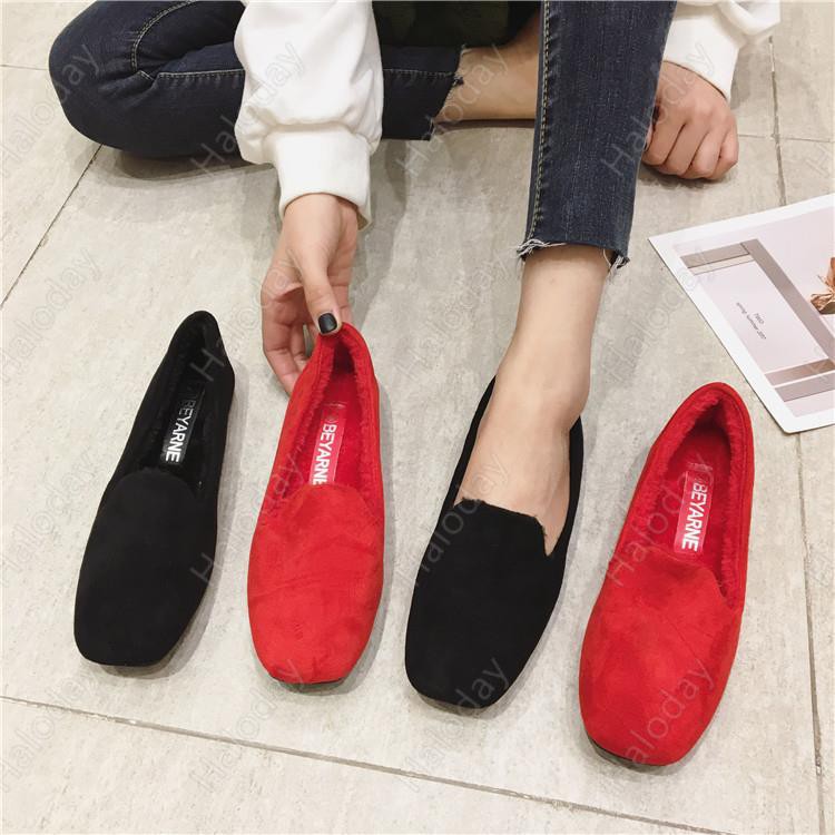 Giày Lười Da Lộn Đế Mềm Phối Nhung Ấm Áp Hợp Thời Trang Mùa Đông Size 35-41